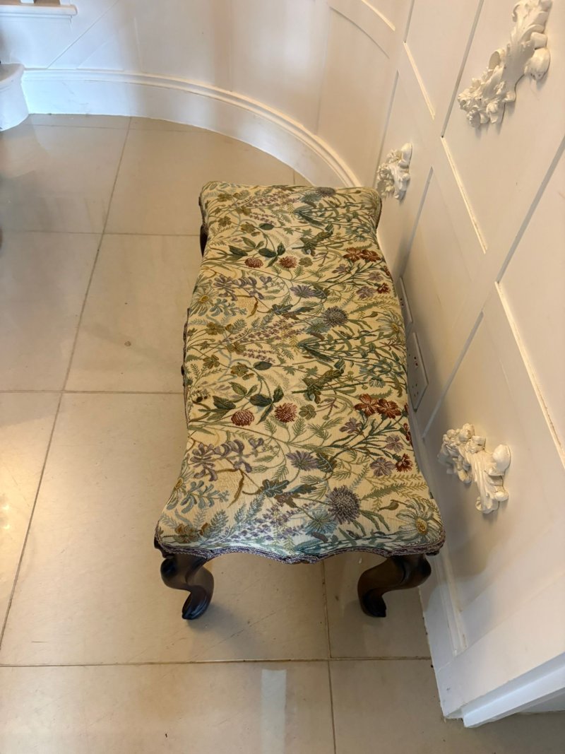 Antique Elegant Victorian Carved Walnut Window Seat Stool - Image 6